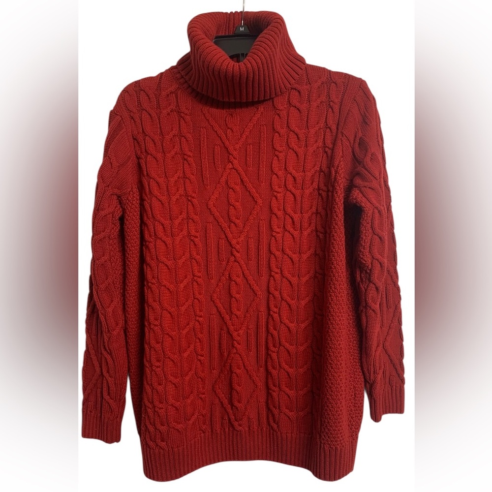 Lynz Pure L Cotton Fisherman Heavy Knit Woven Sweater Winter Red
